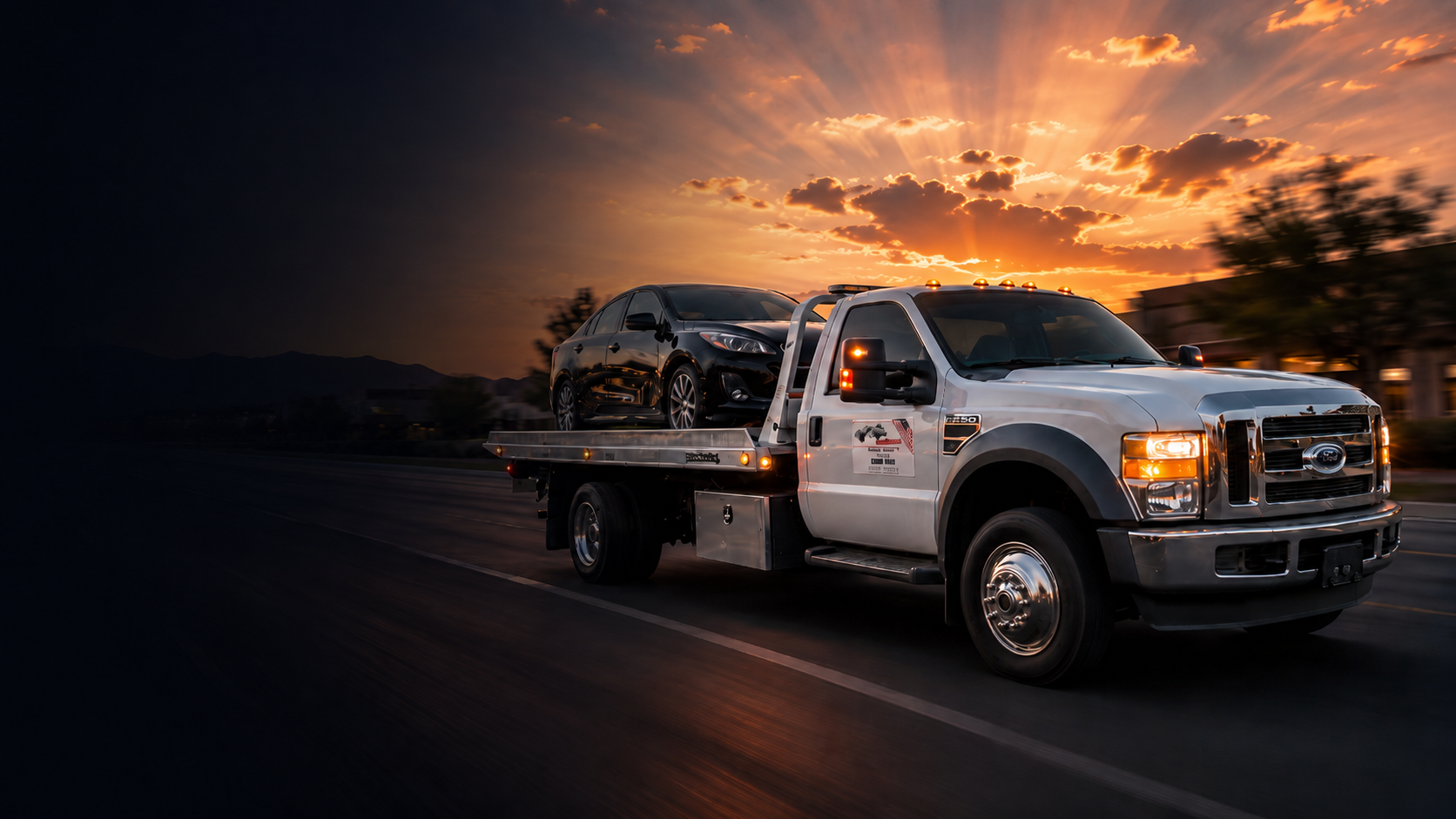 Lagunillas Towing flatbed tow truck at night in Chandler, Arizona